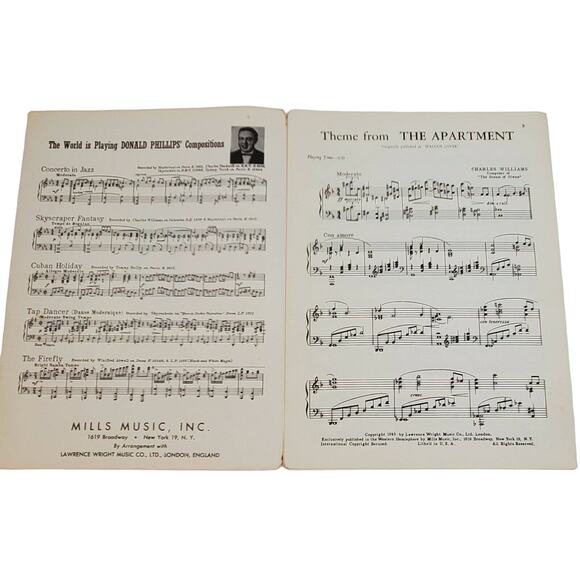 The Apartment Theme Sheet Music Film Soundtrack Piano Solo 1940s Cover Art F3M - Picture 3 of 5